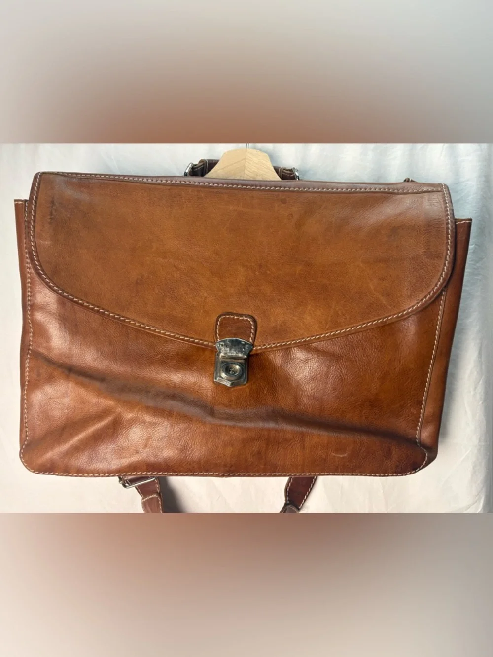 Floto Parma Italian Leather Briefcase Messenger Bag Cognac Brown Made in Italy